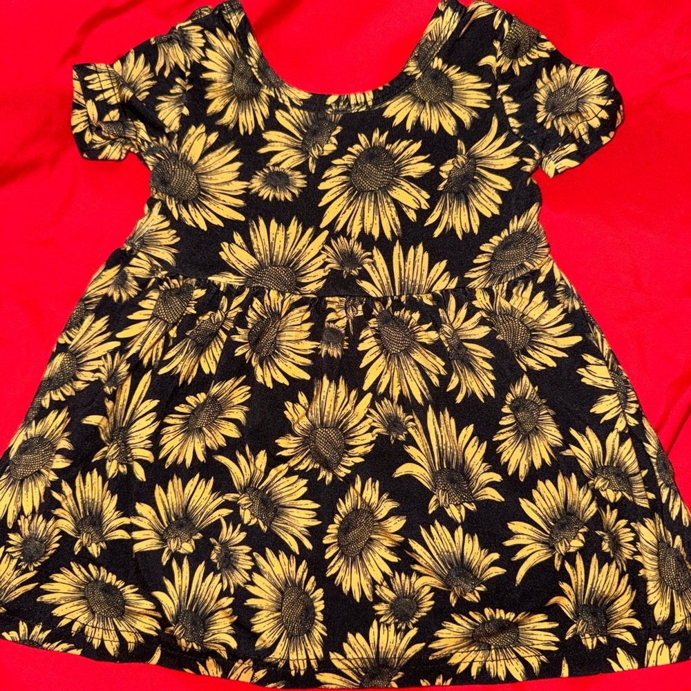 Girls Black and Yellow Sunflower Casual Dress - Unbranded